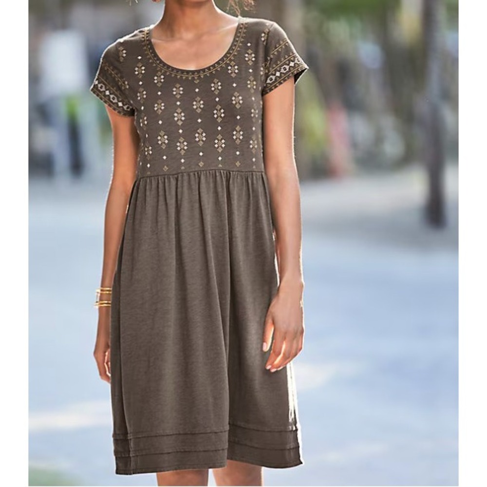 Garnet Hill Organic Cotton Embroidered‎ Slub Knit Tshirt Dress Empire Waist Sz 4